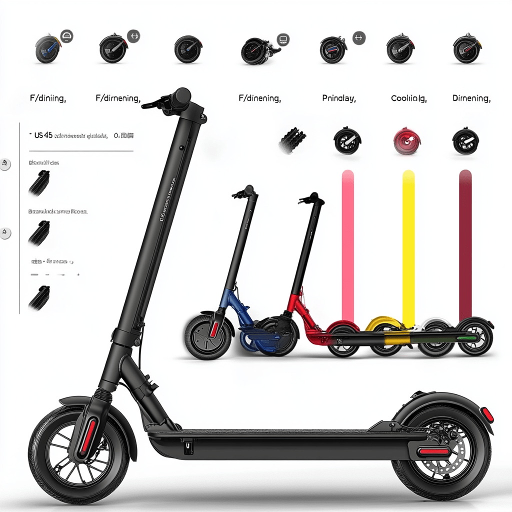 a scooter with different colors and sizes