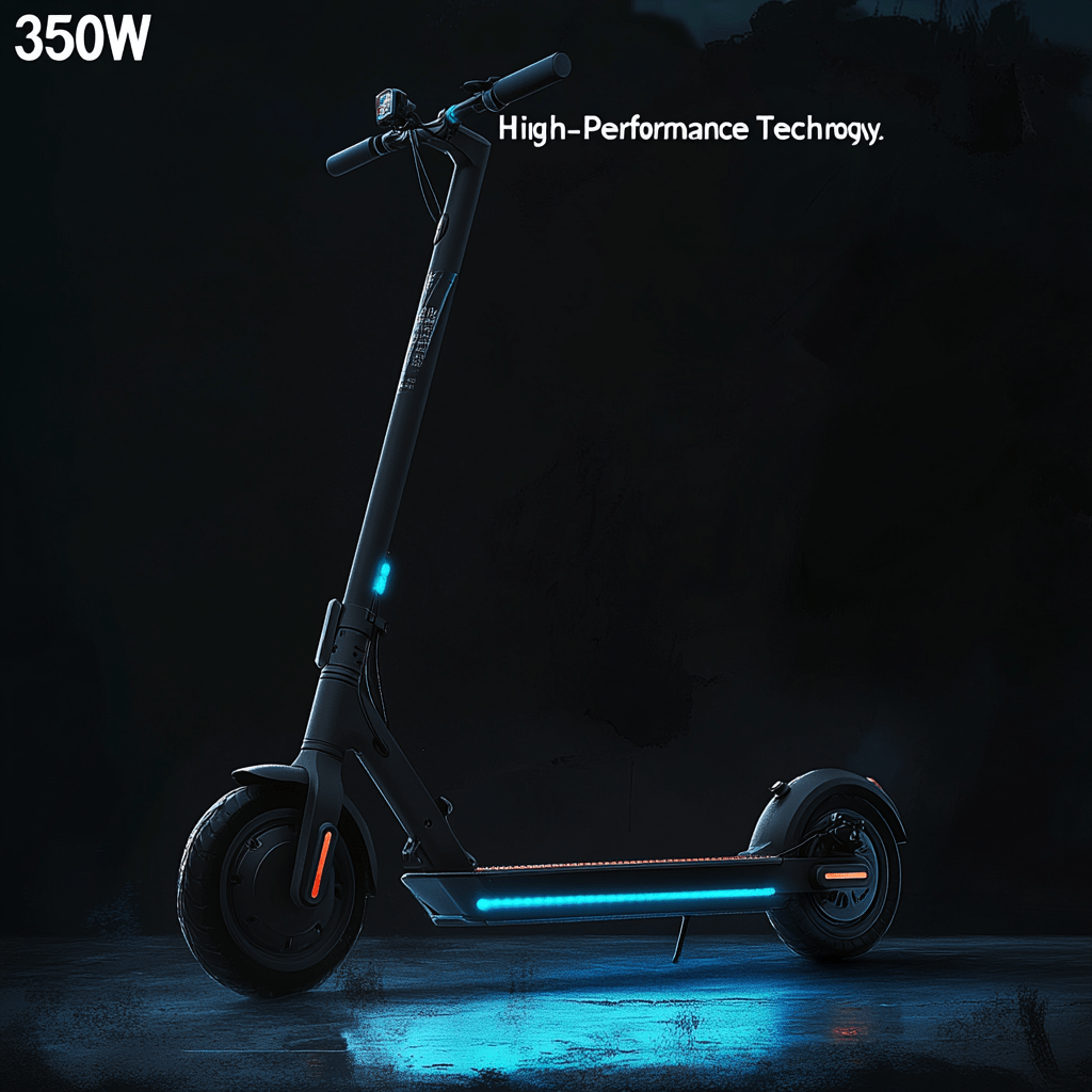 a black scooter with blue lights